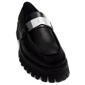 Maje Platform Logo Engraved Leather Loafers In Black Size 41 / 10